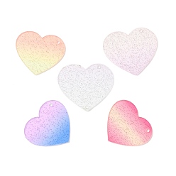 Mixed Color Transparent Acrylic Pendants, with Glitter Powder, Heart, Mixed Color, 46.5~52.5x45.5~51.5x2.3mm, Hole: 3mm