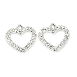 Платина Подвески из сплава , сердце прелести, uv покрытие, со стразами, платина, 17.5x18.5x2.5 мм, отверстие : 2 мм