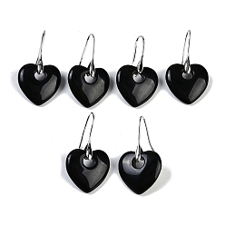 Обсидиан Природные обсидиана болтаться серьги, с латунными крючками для сережек, без кадмия и без свинца, сердце, 40x23 мм