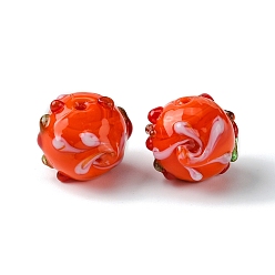Naranja Rojo Hechos a mano de cristal de murano con baches, rondo, rojo naranja, 14.5~15.5x13.5 mm, agujero: 1.4 mm
