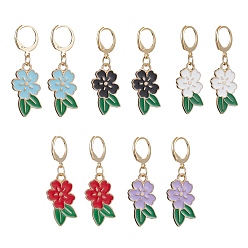 Mixed Color 5 Pair 5 Color Alloy Enamel Dangle Leverback Earrings, with 304 Stainless Steel Pins, Mixed Color, 41x13mm, 1 Pair/color