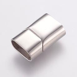 Stainless Steel Color 304 Stainless Steel Magnetic Clasps with Glue-in Ends, Smooth Surface, Rectangle, Stainless Steel Color, 20x13.5x7.5mm, Hole: 6x12mm