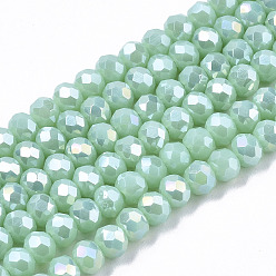 Dark Turquoise Electroplate Glass Beads Strands, Opaque Solid Color, AB Color Plated, Faceted, Rondelle, Dark Turquoise, 4x3mm, Hole: 0.4mm, about 130pcs/strand, 16.54 inch(42cm)