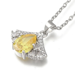 Желтый 304 из нержавеющей стали кабель цепи ожерелья, латунные прозрачные кубические цирконии ожерелья в форме слезы подвеска, платины и нержавеющая сталь цвет, желтые, 17.91 дюйм (45.5 см)