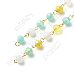 Желтый Гальванические стеклянные граненые цепочки рондель ручной работы из бисера, с железными ушками, несварные, желтые, 13.5x8 мм, около 3.28 футов (1 м) / коробка