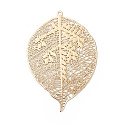Light Gold Стойки обшивки латунь филигранные подвески, долговечный, лист прелести, без кадмия, без никеля и без свинца, золотой свет, 42.5x29x0.3 мм, отверстие : 1 мм