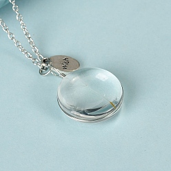 Flat Round Dandelion Wish Necklace, Resin Pendant Necklace with Alloy Chains, Flat Round, 19.69 inch(50cm)