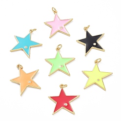 Mixed Color Brass Micro Pave Cubic Zirconia Pendants, Real 18K Gold Plated, Long-Lasting Plated, with Enamel, Star, Mixed Color, 24x23x2mm, Hole: 3.4mm