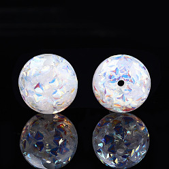 White Transparent Resin Beads, with Glitter Sequins, Round, White, 20x19mm, Hole: 2mm