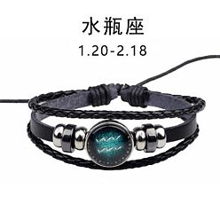 Aquarius Zodiac Constellation Glow-in-the-Dark Leather Bracelet for Men and Women