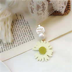 White hair clip Cute Daisy Hair Tie with Floral Elastic Band - Forest Style, Leather Cover.