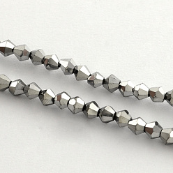 Silver Plated Electroplate Glass Bead Strands, Rainbow Plated, Faceted Bicone, Silver Plated, 3x3.5mm, Hole: 1mm, about 125~130pcs/strand, 18 inch