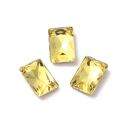 Citrine Glass Rhinestone Cabochons, Point Back & Back Plated, Faceted, Rectangle, Citrine, 6x4x2mm