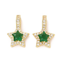 Зеленый Латунные микро проложить кубического циркония подвески, долговечный, без кадмия и без свинца, золотой свет, звезда, зелёные, 15x10.5x4 мм, отверстие : 3x2 мм