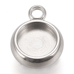 Stainless Steel Color 304 Stainless Steel Pendant Cabochon Settings, Lace Edge Bezel Cups, Flat Round, Stainless Steel Color, Tray: 6mm, 11x8.5x3mm, Hole: 1.8mm