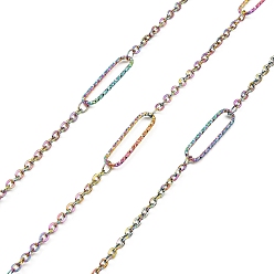 Rainbow Color Ion Plating(IP) Handmade 304 Stainless Steel Oval Link Chains, Soldered, with Spool, Rainbow Color, 20x5x1mm, about 16.40 Feet(5m)/Roll