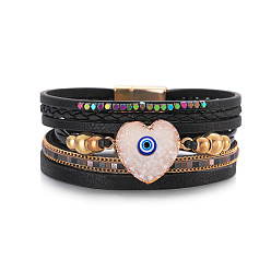 SZ00319-6 Turkish Evil Eye Bracelet with Heart Crystal Stone - Gold Beaded Design
