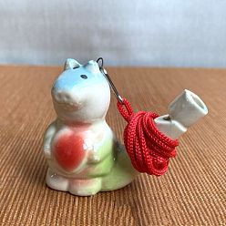 Pig Porcelain Whistles, with Polyester Cord, Whistles Toys for Kids Birthday Gift, Pig Pattern, 72x38x55mm