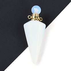 Опал Опаловый граненый конус, открывающийся флакон для духов, большие подвески, с 304 фурнитурой из нержавеющей стали, золотые, 49.5~51.5x18.5x18.5 мм, отверстие : 1.8 мм