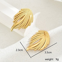 Золотой Преувеличенный дизайн текстуры листа 201 серьги-гвоздики из нержавеющей стали, золотые, 23x35 мм