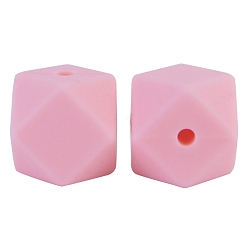 Pink Octagon Food Grade Silicone Beads, Chewing Beads For Teethers, DIY Nursing Necklaces Making, Pink, 17mm
