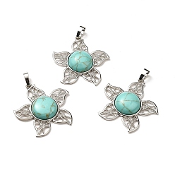 Synthetic Turquoise Synthetic Turquoise Pendants, Flower Charms, with Rack Plating Platinum Tone Brass Findings, Cadmium Free & Lead Free, 38x37x7~7.5mm, Hole: 8x5mm
