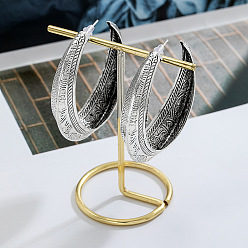 Antique Silver Iron Stud Earrings for Women, Half Hoop Earrings, Antique Silver, 56mm