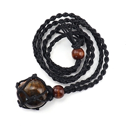 Tiger Eye Natural Tiger Eye Nugget Pendant Necklaces, Macrame Pouch Necklace, 14.96 inch(38cm)