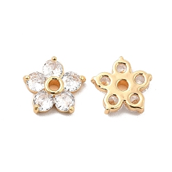 Real 18K Gold Plated Brass Clear Cubic Zirconia Beads, 5-Petal Flower, Real 18K Gold Plated, 10x11x3mm, Hole: 1.8mm