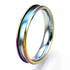 Rainbow Color 201 рифленое кольцо из нержавеющей стали для женщин, Радуга цветов, внутренний диаметр: 18 мм, широк: 4 мм