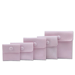 Pearl Pink Velvet Jewelry Pouches, Jewelry Gift Bags with Snap Button, for Ring Necklace Earring Bracelet, Rectangle, Pearl Pink, 9.5x7.5cm