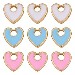 Mixed Color 9Pcs 3 Colors Rack Plating Eco-friendly Brass Enamel Charms, Long-Lasting Plated, Real 18K Gold Plated, Heart, Mixed Color, 9.5x10x2mm, Hole: 3mm, 3pcs/color