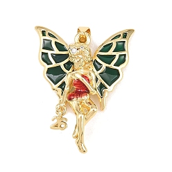 Зеленый Латунные микро проложить кубического циркония подвески, амулеты ангелов и фей, с эмалью, долговечный, стойки покрытие, без свинца и без кадмия, реальный 18 k позолоченный, зелёные, 35x26.5x7.5 мм, отверстие : 4x3.5 мм