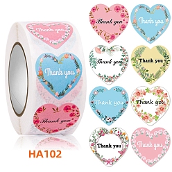 Colorful 500Pcs Heart Shaped Paper Thank You Self Adhesive Stickers Rolls, Sealing Gift Decals for Party, Decorative Presents, Colorful, 25mm