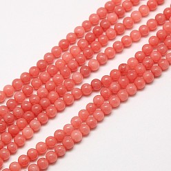 Salmon Natural Malaysia Jade Bead Strands, Round Dyed Beads, Salmon, 6mm, Hole: 1mm, about 64pcs/strand, 15 inch
