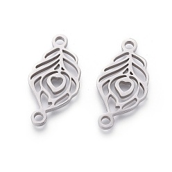 Нержавеющая Сталь Цвет Устойчивы к потускнению 201 звенья из нержавеющей стали, ручная полировка, перо павлина, цвет нержавеющей стали, 22x11x1.50 мм, отверстие: 1.8 мм