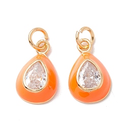 Оранжевый Латунные микропроволочные кубические циркониевые подвески из эмали, с целью перехода в кольце, долговечный, слеза, оранжевые, 15x9.5x4 мм, Перейти кольцо: 5.2x0.8 мм, внутренний диаметр: 3.6 мм