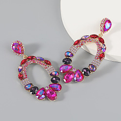rose color Fashion Colorful Diamond Alloy Glass Earrings for Women, European and American Style Shiny Evening Party Jewelry