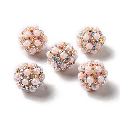 Light Coral Polymer Clay Rhinestone Beads, with Imitation Pearl, Round, Light Coral, 17~17.5mmx17mm, Hole: 1.6mm