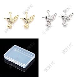 Platinum & Light Gold 40Pcs 2 Colors Alloy & Crystal Rhinestone Pendants, Bird Charms, Platinum & Light Gold, 24x19.5x3mm, Hole: 1.6mm, 20pcs/color