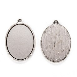 Antique Silver Tibetan Style Alloy Oval Tray Pendant Cabochon Settings, Plain Edge Bezel Cups, Cadmium Free & Lead Free, Antique Silver, Tray: 40x30mm, 48x34x3mm, Hole: 3mm, about 93pcs/1000g