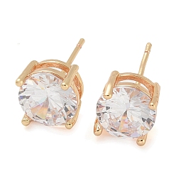 лаванда Серьги-гвоздики из латуни с плоским круглым покрытием из кубического циркония, шампанское золото, долговечный, лаванда, 8x8 мм