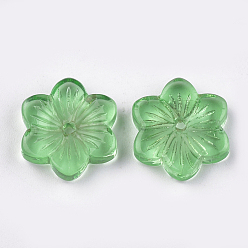 Green Spray Painted Glass Beads, Flower, Green, 15x13.5x3.5mm, Hole: 1mm