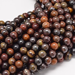 Tiger Iron Natural Red Tiger Iron Round Bead Strands, 6mm, Hole: 1mm, about 62pcs/strand, 15.3 inch