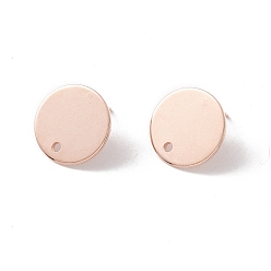 Real Rose Gold Plated 201 Stainless Steel Stud Earring Findings, with 316 Surgical Stainless Steel Pins and Hole, Flat Round, Real Rose Gold Plated, 15mm, Hole: 1.6mm, Pin: 0.7mm