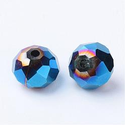 Blue Plated Electroplate Glass Bead Strands, Faceted, Bicone, Blue Plated, 6x6mm, Hole: 1mm, about 50pcs/strand, 15.7 inch