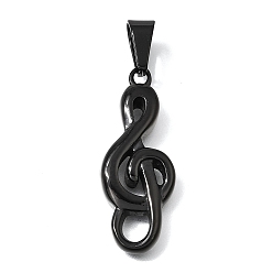 Negro 304 colgantes de acero inoxidable, encantos de notas musicales, revestimiento de iones (ip), negro, 34x13.5x4.5 mm, agujero: 9x5 mm