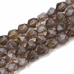 Smoky Quartz Natural Smoky Quartz Beads Strands, Star Cut Round Beads, Faceted, 6~7x5~6mm, Hole: 1mm, about 59~61pcs/strand, 14.2~14.6 inch