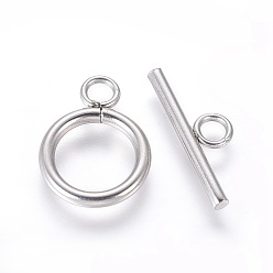Stainless Steel Color 304 Stainless Steel Toggle Clasps, Ring, Stainless Steel Color, Ring: 18.5x13.5x2mm, Bar: 7x20x2mm, Hole: 3mm