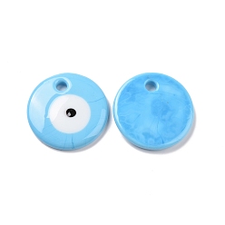 Light Blue Handmade Lampwork Evil Eye Pendants, Flat Round, Light Blue, 30x5mm, Hole: 3mm